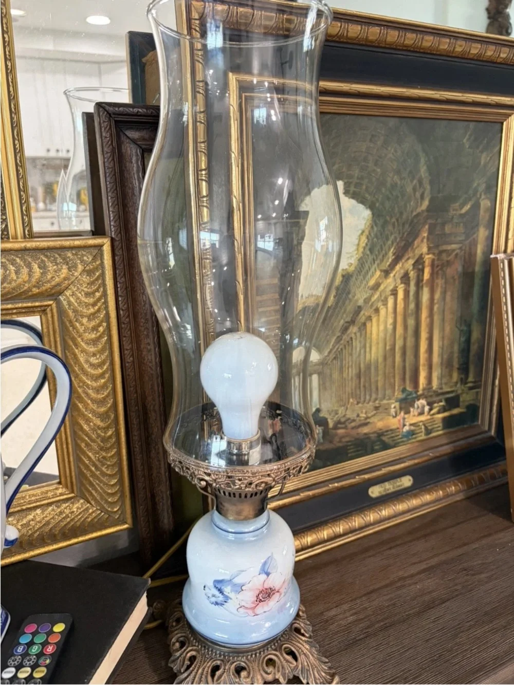 Porcelain Floral Hurricane Lamp - White